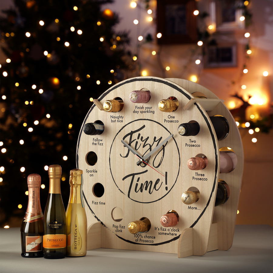 Ideal as a festive gift for fizz lovers, this Prosecco clock features 12 bottles of the finest fizz.